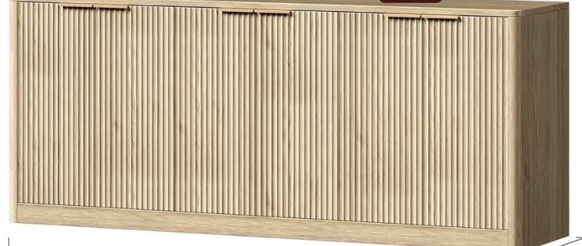 Fluted wooden console table in warm natural oak finish