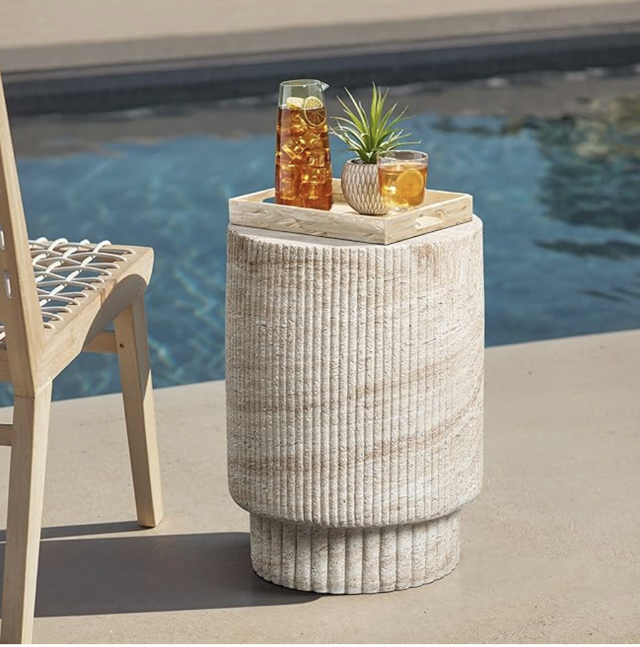 Travertine-Look Side Table