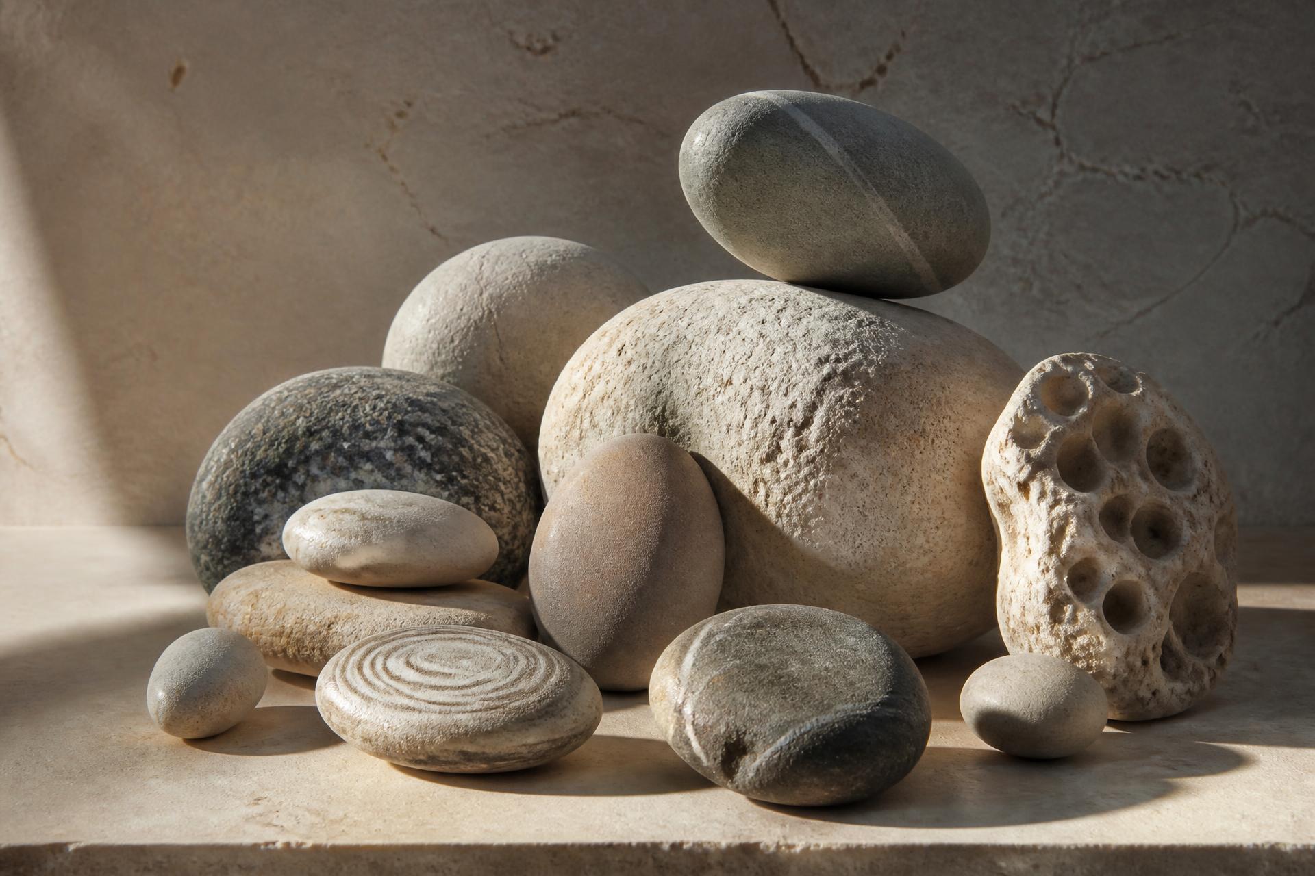 A curated collection of natural stones gathered by Cindy Williams