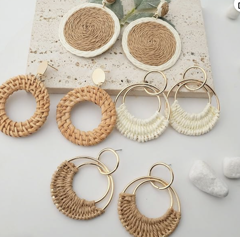 Rattan and gold earrings