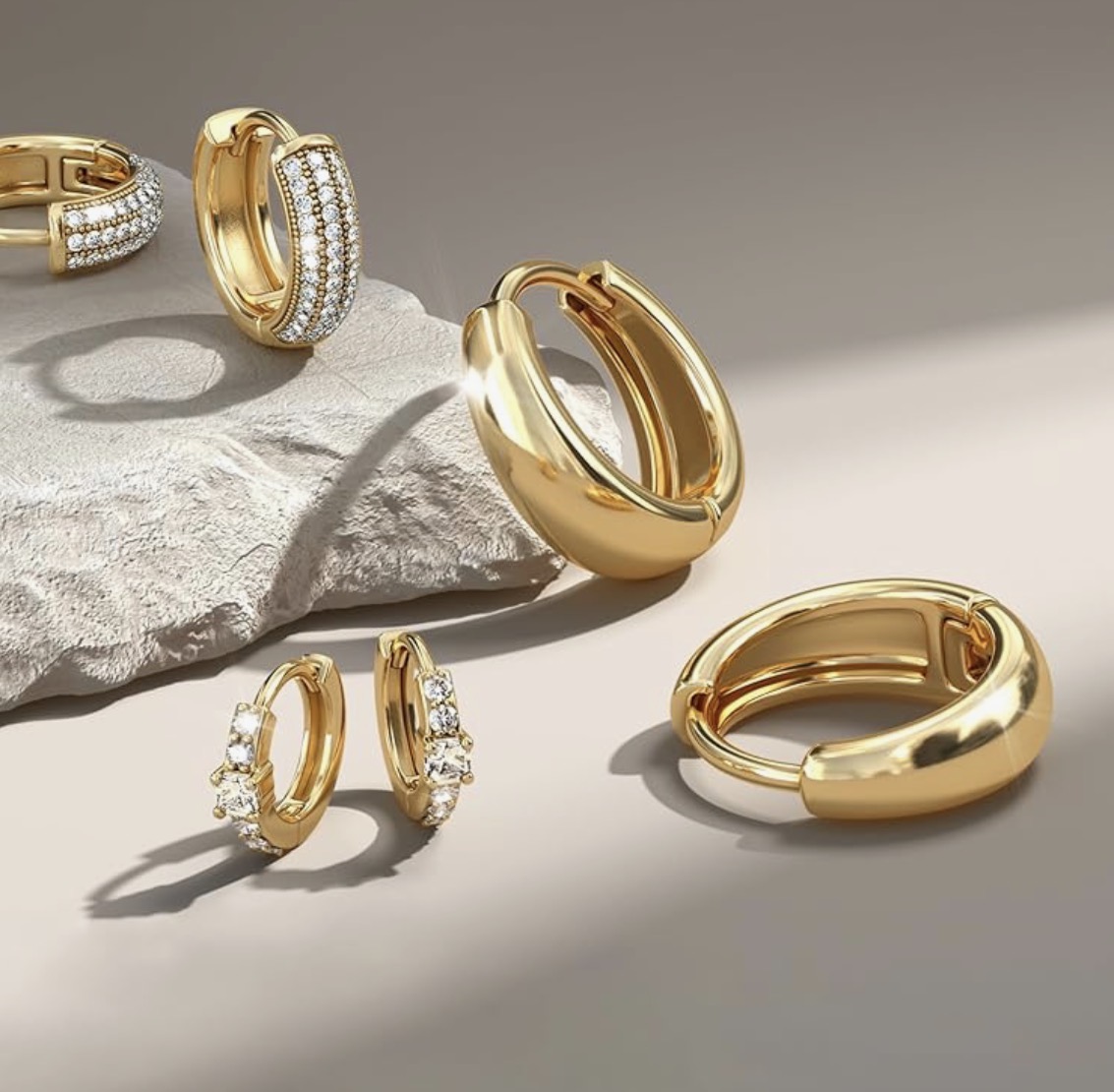 Set of three graduated gold hoop earrings