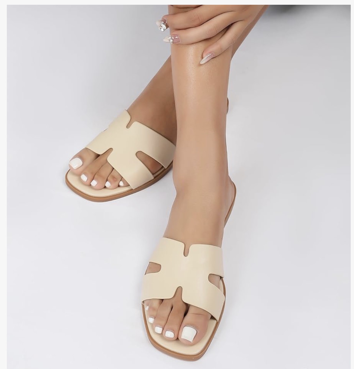 Nude cream H-strap slide sandals