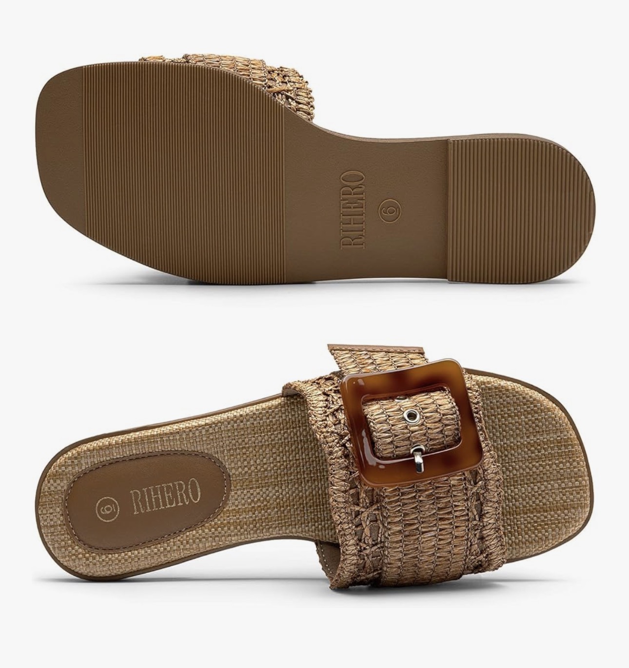 Natural raffia woven slip-on sandals with cushioned footbed