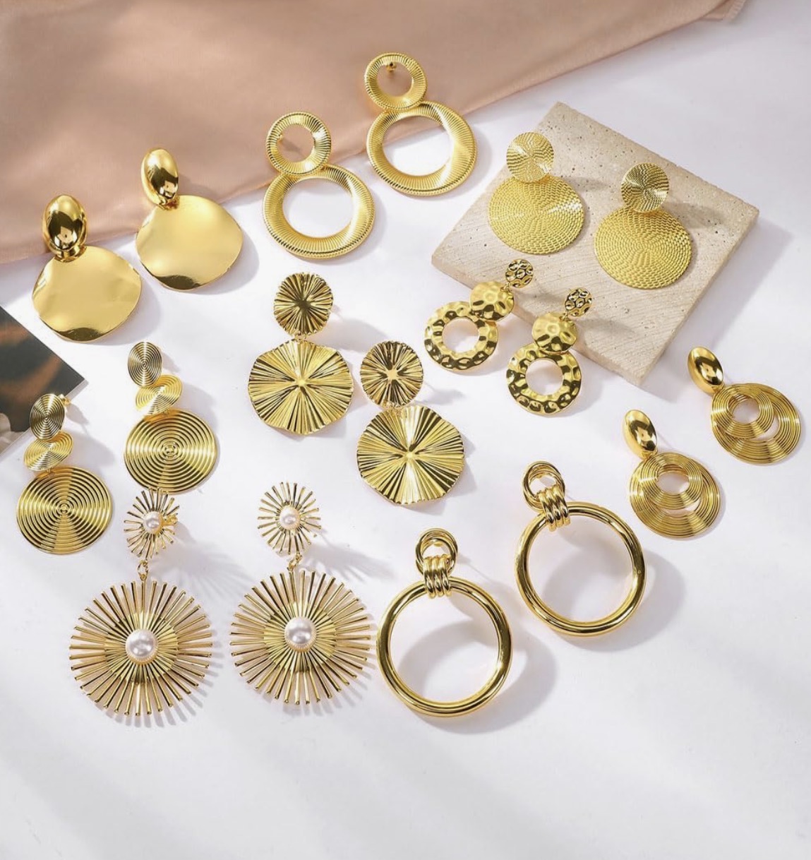 Woven rattan and gold hoop statement earrings