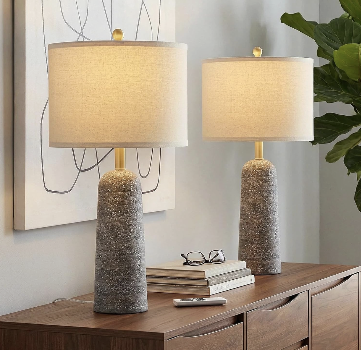 Plaster Table Lamp, Linen Shade