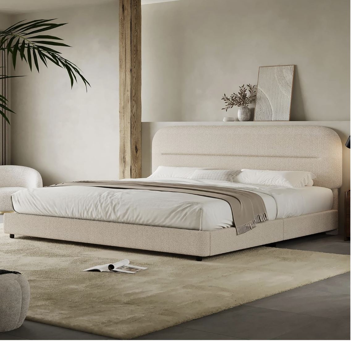 Bouclé Upholstered King Bed