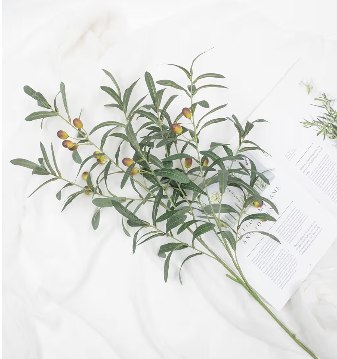 Faux olive branches with silvery green leaves