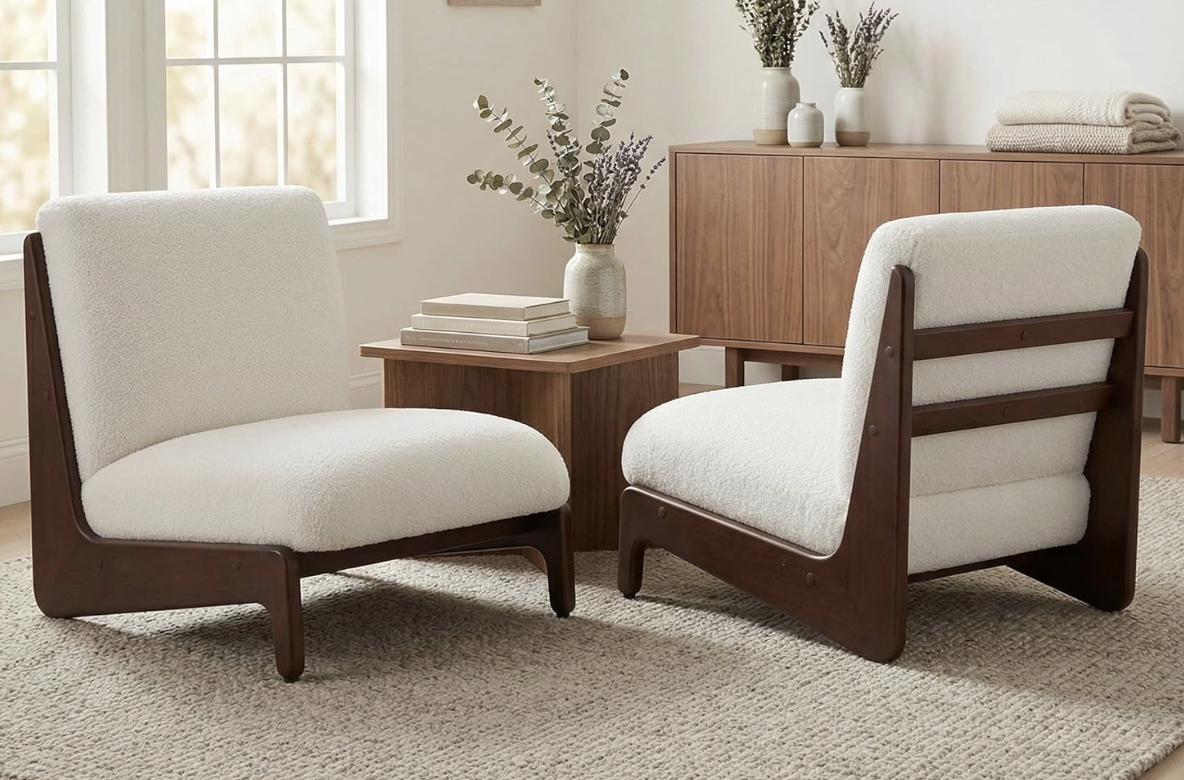 Walnut & Ivory Lounge Chair